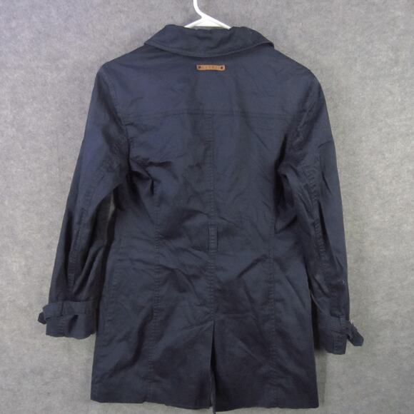 Esprit Trench Coat Womens 8 Navy Blue Double Breasted Belted Cuffs Back Vent - Picture 8 of 9